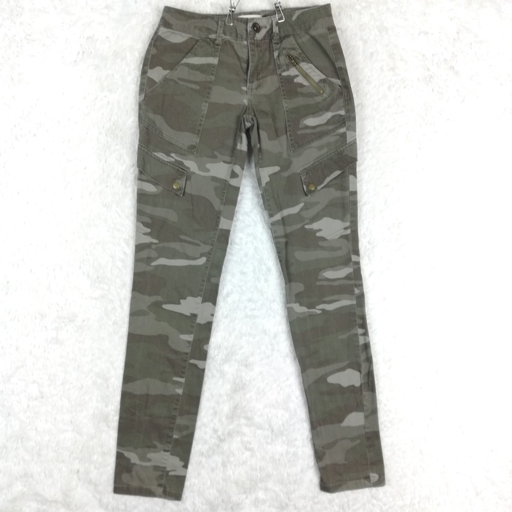 Rewind Womens Pants Cargo Slim Leg Camo Green Flap Pocket Low Rise Juniors 1